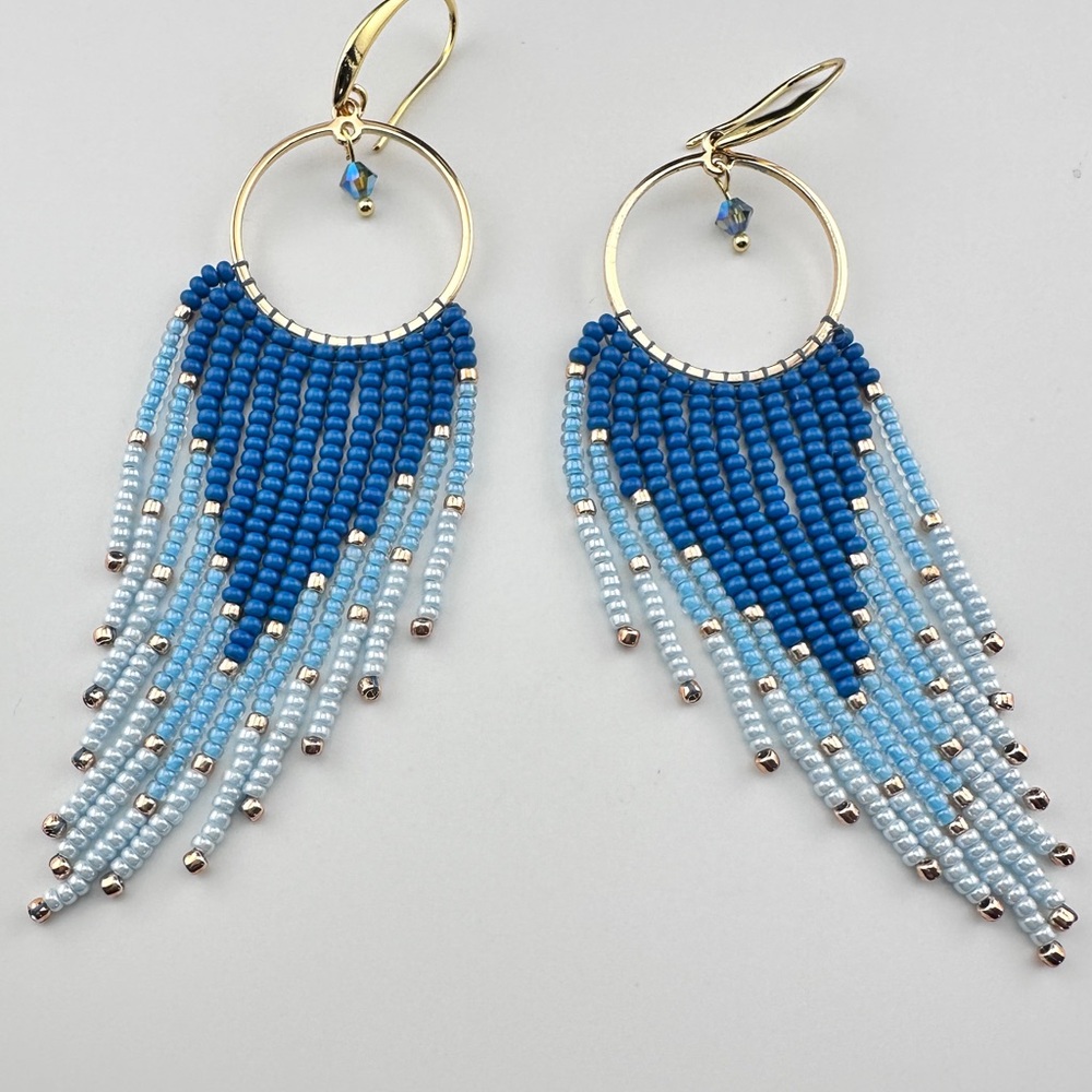 Elegant Ombre Blue Beaded Earrings - Picture 10 of 15